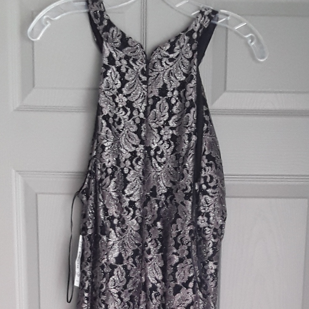 Black and Taupe Long Evening Gown